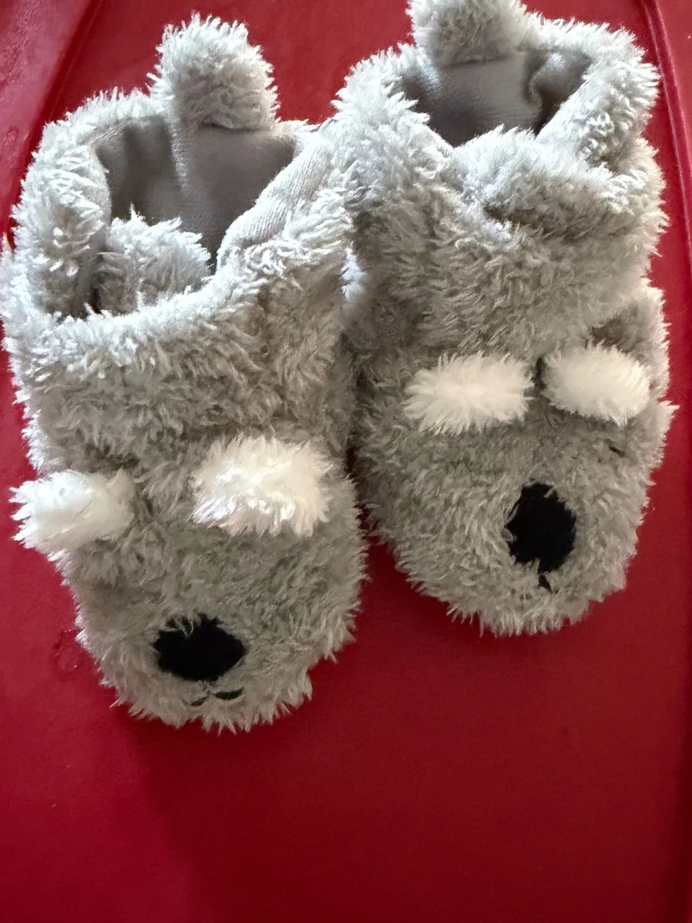 Plush Gray Baby Walker Slippers - Cozy Bear Design